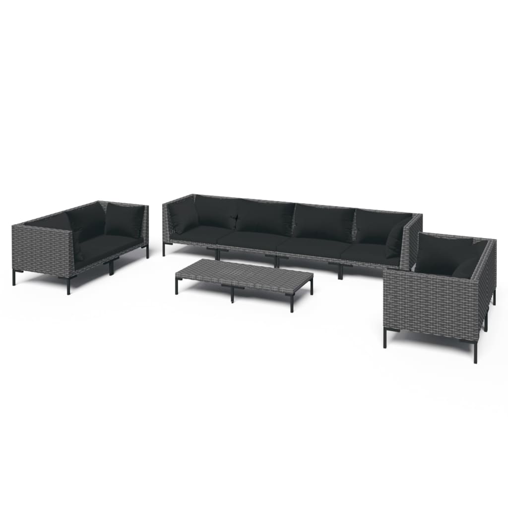 Set Divani da Giardino 9 pz con Cuscini Polyrattan Grigio Scuro 3099835