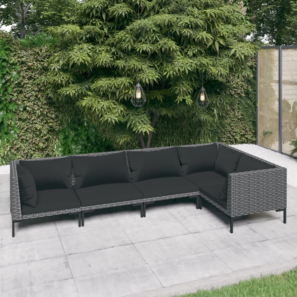 Set Divani Giardino 5 pz con Cuscini in Polyrattan Grigio Scuro cod mxl 48754