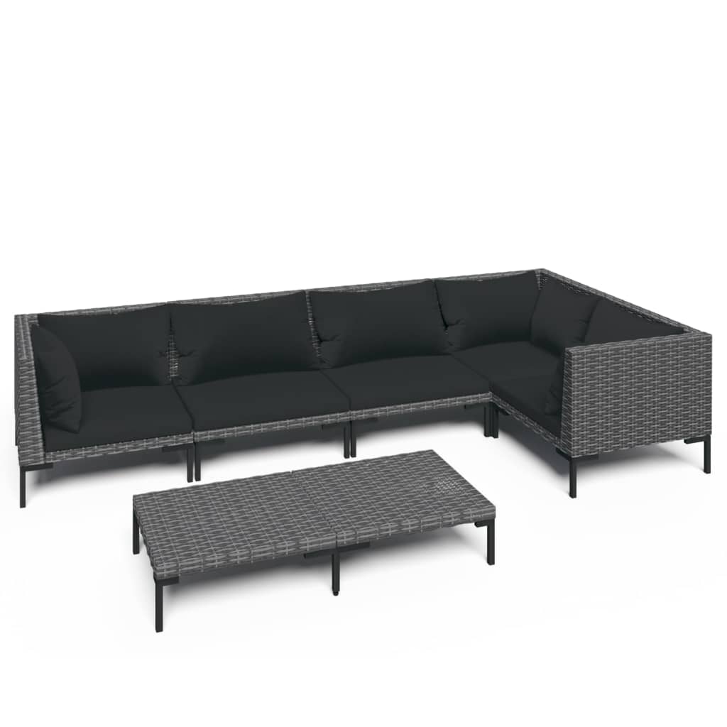 Set Divani Giardino 6 pz con Cuscini in Polyrattan Grigio Scuro 3099839