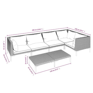 Set Divani Giardino 6 pz con Cuscini in Polyrattan Grigio Scuro 3099839