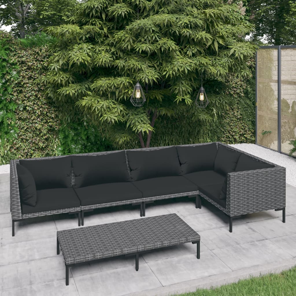 Set Divani Giardino 6 pz con Cuscini in Polyrattan Grigio Scuro 3099839