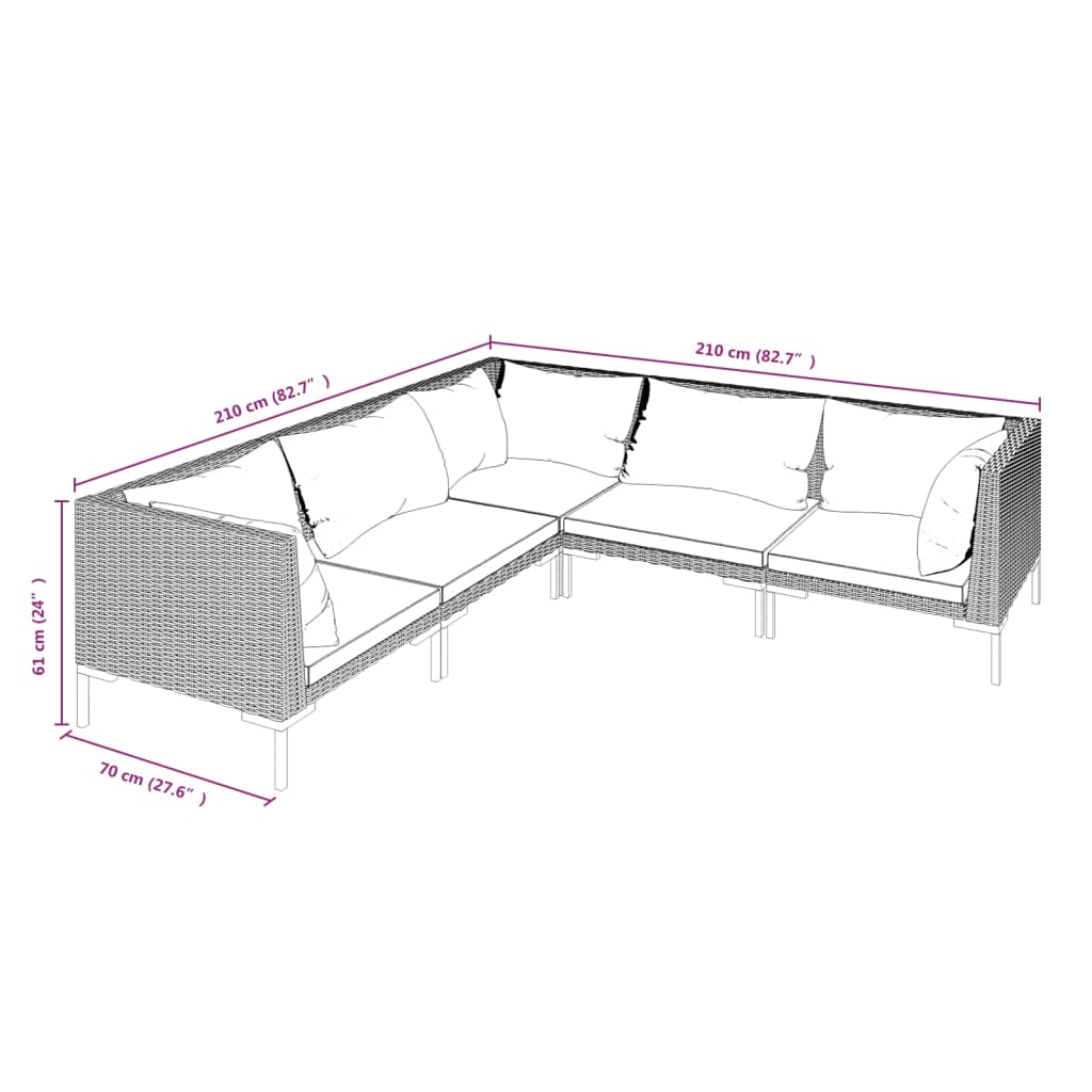 Set Divani Giardino 5 pz con Cuscini in Polyrattan Grigio Scuro 3099840