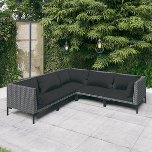 Set Divani Giardino 5 pz con Cuscini in Polyrattan Grigio Scuro 3099840