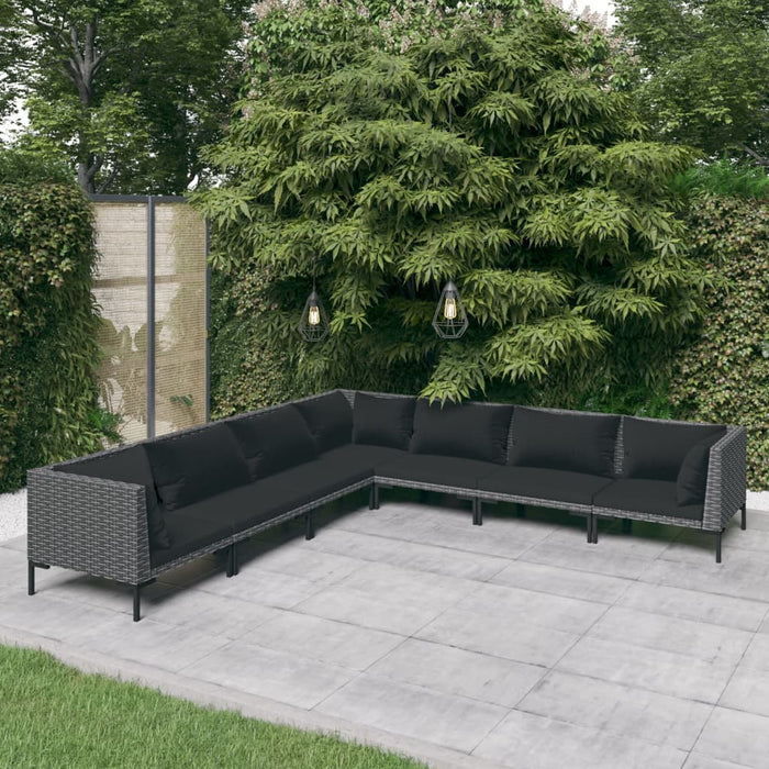 Set Divani da Giardino 7 pz con Cuscini Polyrattan Grigio Scuro cod mxl 41950