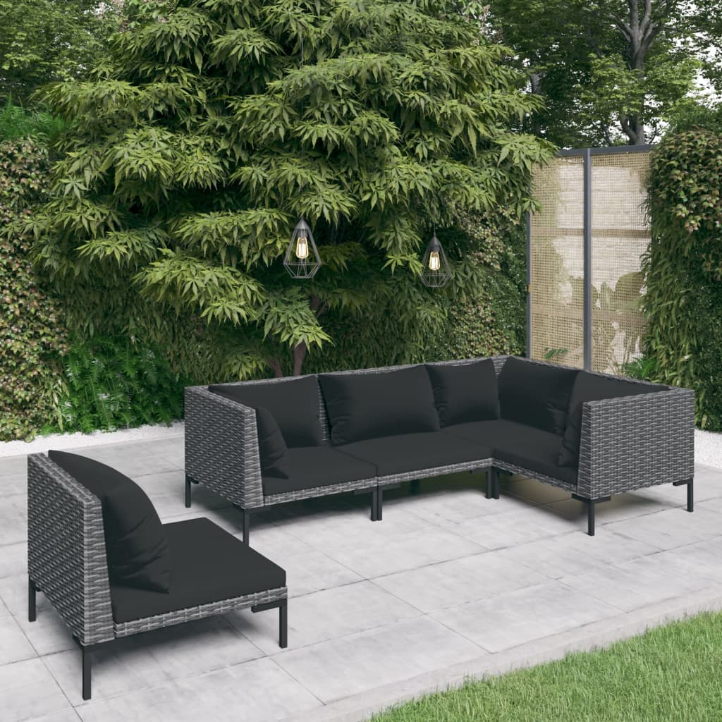 Divani da Giardino 5 pz con Cuscini in Polyrattan Grigio Scurocod mxl 111079