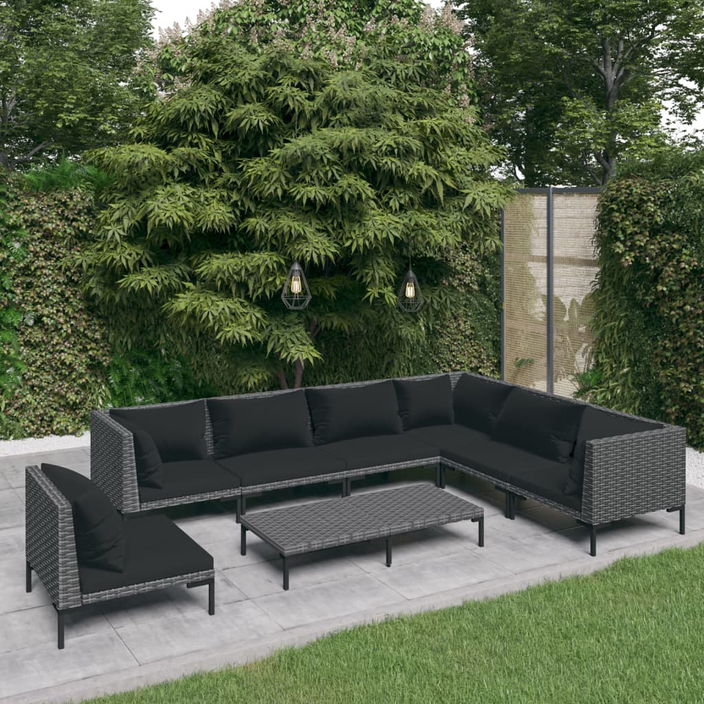 Divani da Giardino 8 pz con Cuscini in Polyrattan Grigio Scuro 3099857