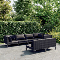 Set Divani da Giardino 7 pz con Cuscini Polyrattan Grigio Scuro 3099860