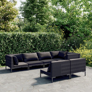 Set Divani da Giardino 7 pz con Cuscini Polyrattan Grigio Scuro 3099860