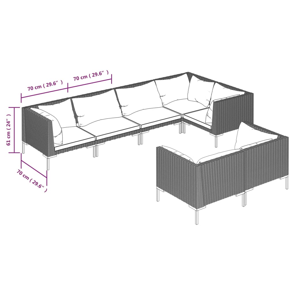 Set Divani da Giardino 7 pz con Cuscini Polyrattan Grigio Scuro 3099864