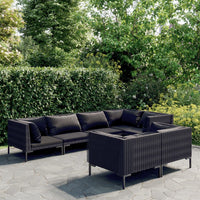 Set Divani da Giardino 7 pz con Cuscini Polyrattan Grigio Scuro 3099864