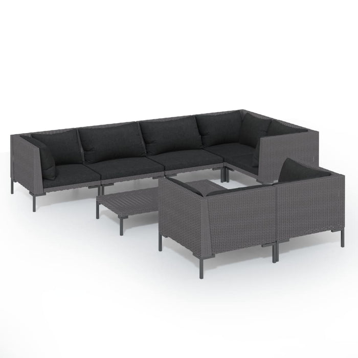 Set Divani Giardino 8 pz con Cuscini in Polyrattan Grigio Scuro 3099865