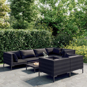 Set Divani Giardino 8 pz con Cuscini in Polyrattan Grigio Scuro 3099865