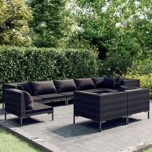 Set Divani Giardino 9pz con Cuscini Rattan Rotondo Grigio Scuro cod mxl 41869