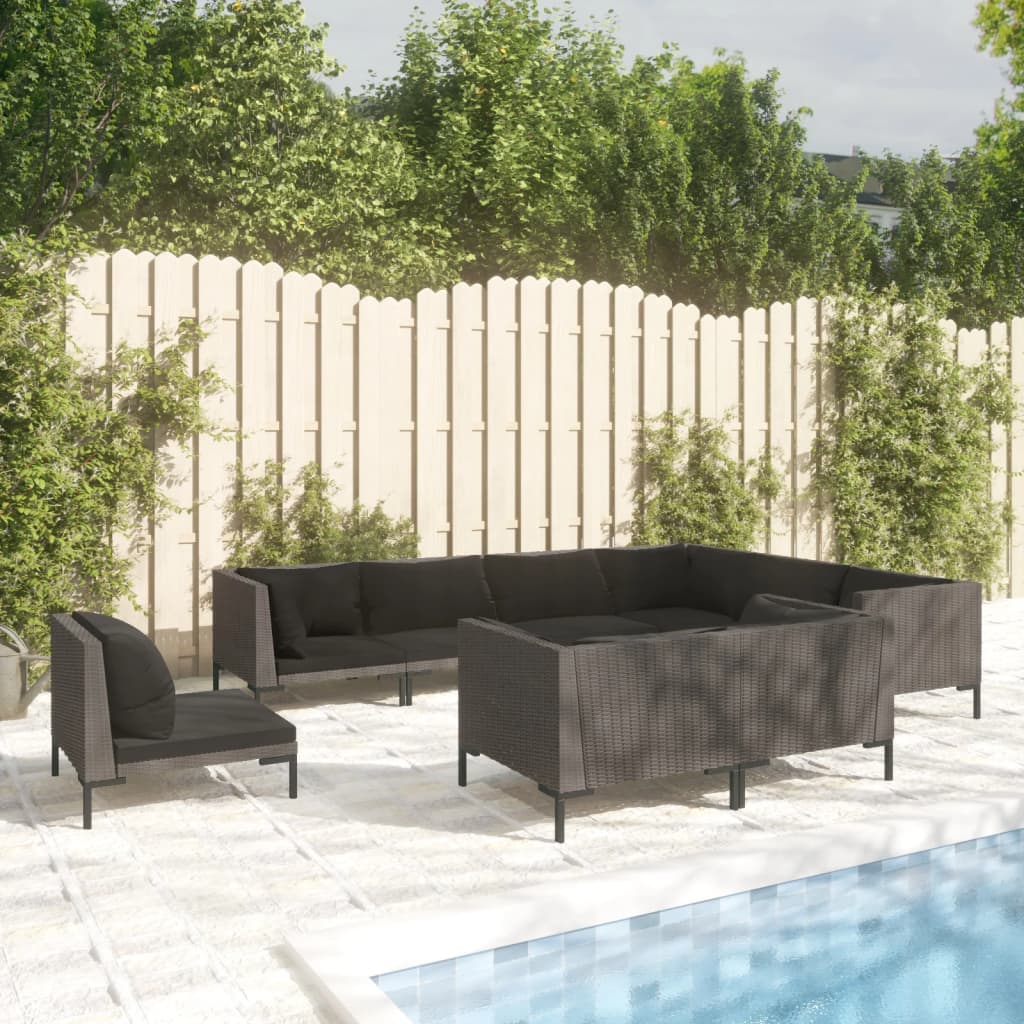 Set Divani da Giardino 9pz con Cuscini Polyrattan Grigio Scuro cod mxl 41889