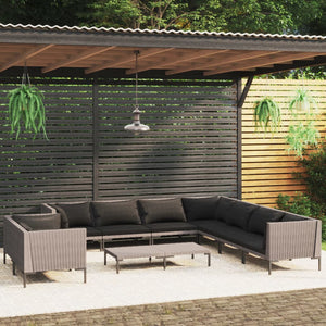 Set Divani da Giardino 10pz con Cuscini Polyrattan Grigio Scuro 3099897