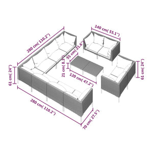 Set Divani da Giardino 12pz con Cuscini Polyrattan Grigio Scuro 3099903