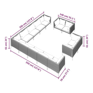 Set Divani Giardino 13pz con Cuscini in Polyrattan Grigio Scuro