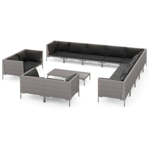 Set Divani da Giardino 14pz con Cuscini Polyrattan Grigio Scuro cod mxl 48727