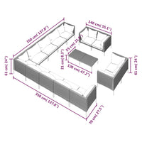 Set Divani da Giardino 14pz con Cuscini Polyrattan Grigio Scuro cod mxl 48727