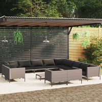 Set Divani da Giardino 14pz con Cuscini Polyrattan Grigio Scuro cod mxl 48727