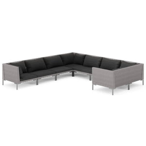 Set Divani Giardino 8pz con Cuscini in Polyrattan Grigio Scuro cod mxl 41878