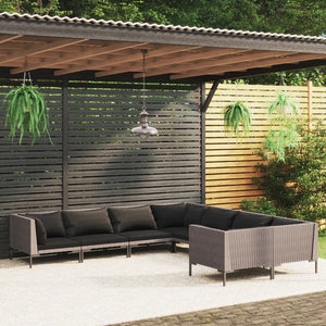 Set Divani Giardino 8pz con Cuscini in Polyrattan Grigio Scuro cod mxl 41878