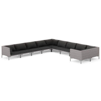 Set Divani da Giardino 10pz con Cuscini Polyrattan Grigio Scuro 3099914