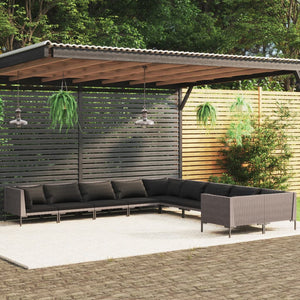 Set Divani da Giardino 10pz con Cuscini Polyrattan Grigio Scuro 3099914