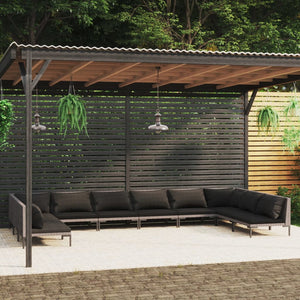 Set Divani Giardino 10pz con Cuscini in Polyrattan Grigio Scuro 3099924