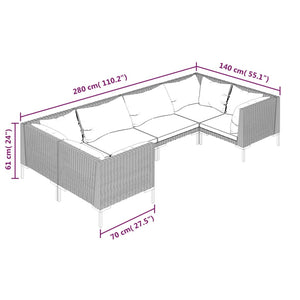 Set Divani Giardino 6 pz con Cuscini in Polyrattan Grigio Scuro 3099926