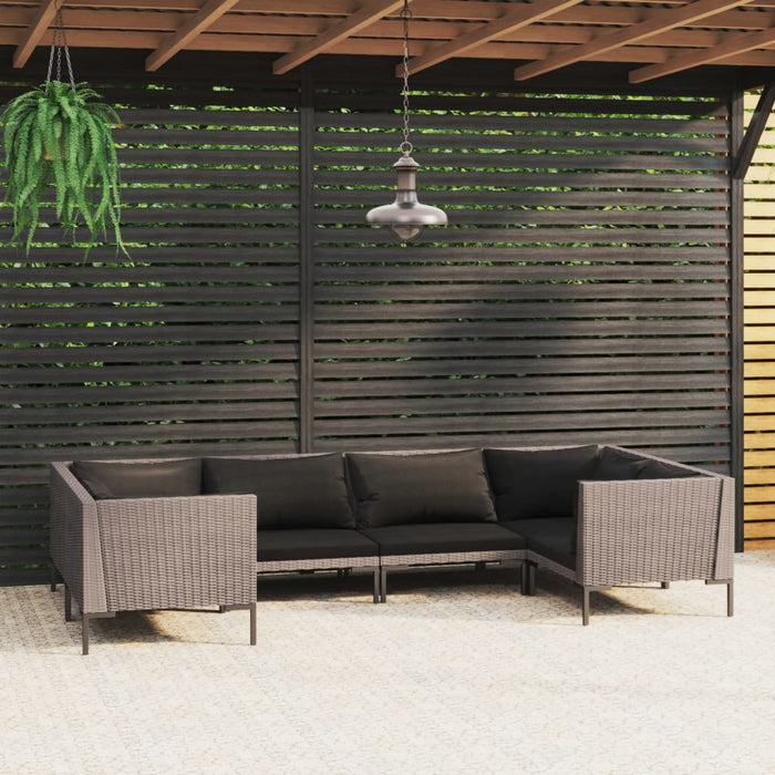 Set Divani Giardino 6 pz con Cuscini in Polyrattan Grigio Scuro 3099926