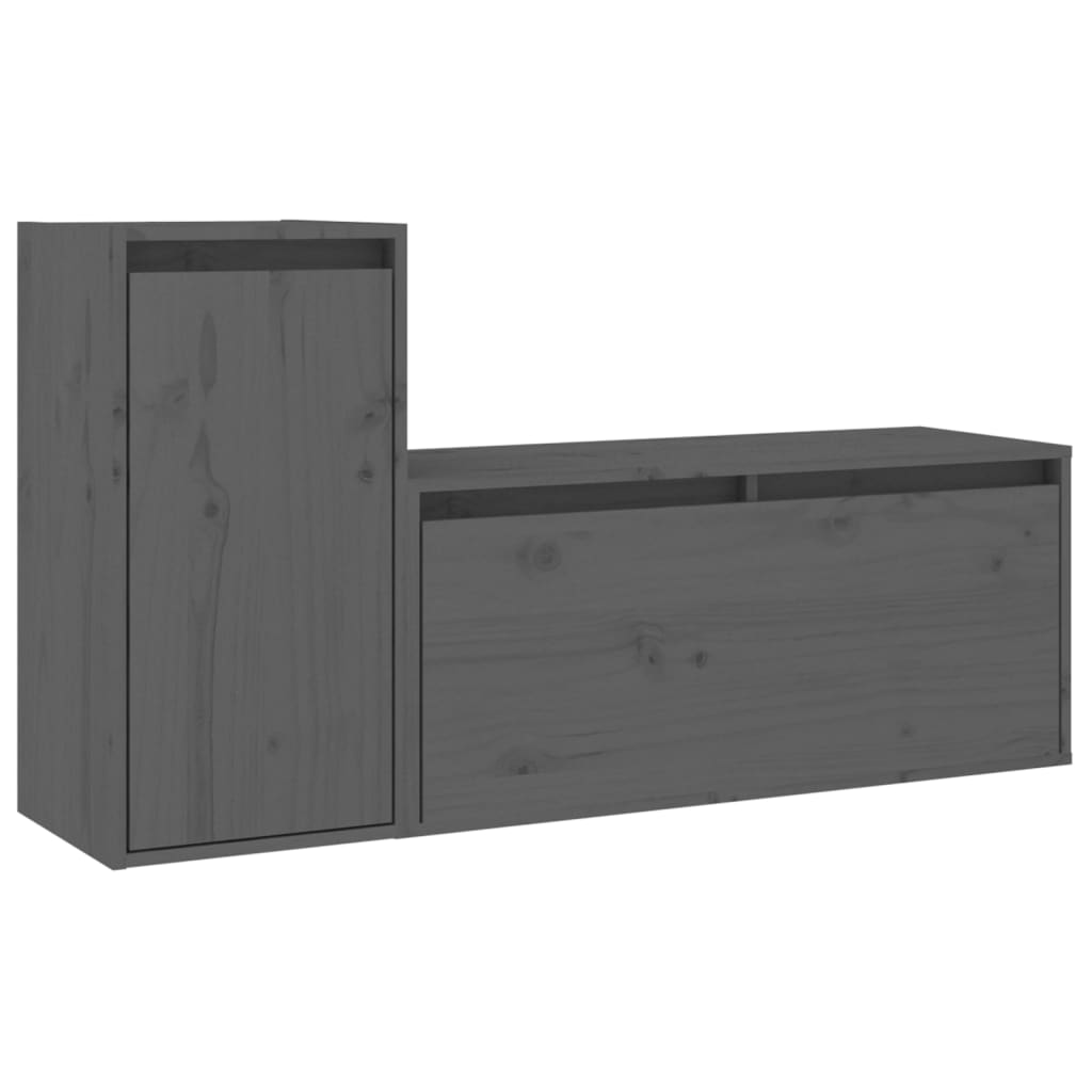 Mobili Porta TV 2 pz Grigi in Legno Massello di Pino cod mxl 18424