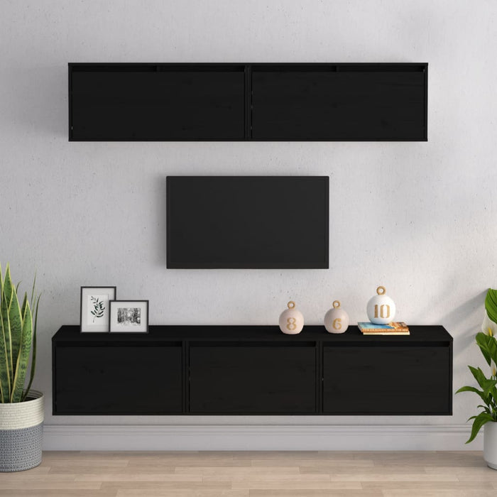 Mobili Porta TV 5 pz Neri in Legno Massello di Pino cod mxl 33957