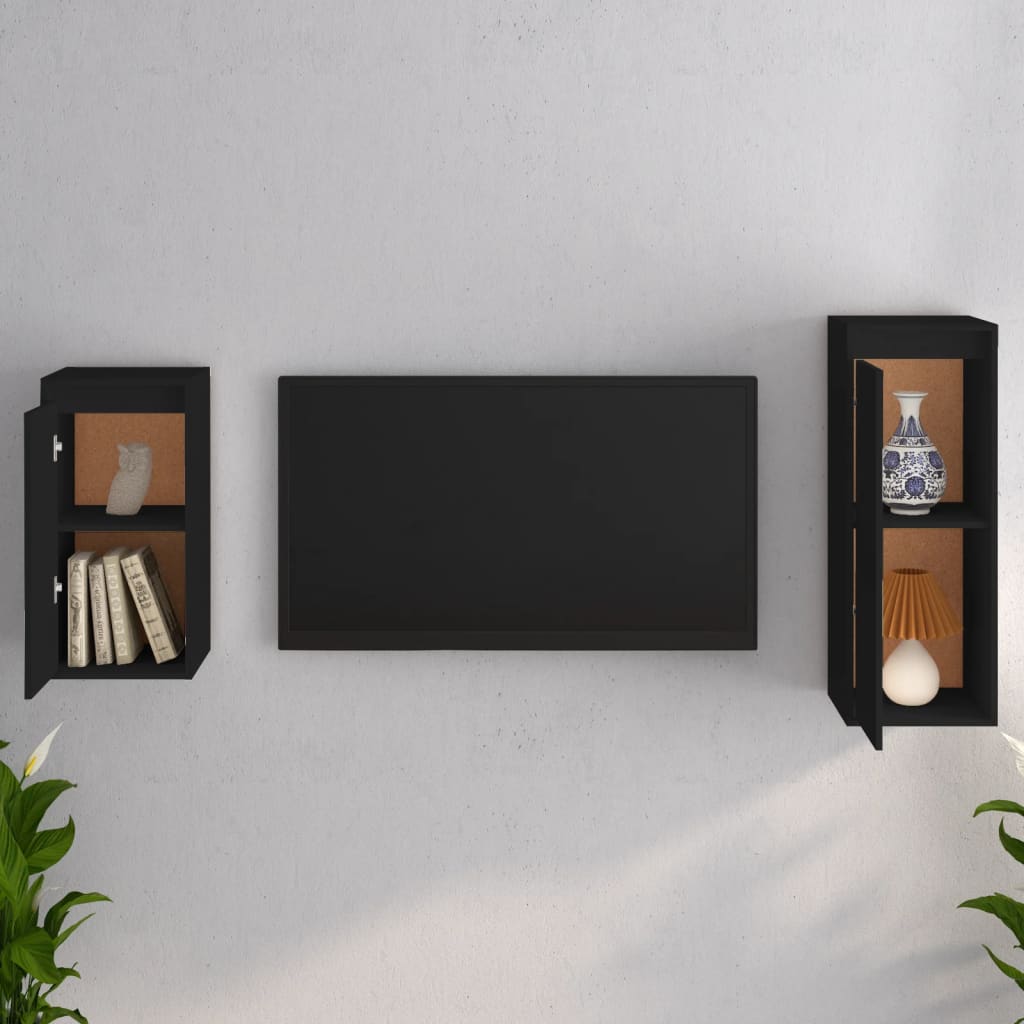 Mobili Porta TV 2 pz Neri in Legno Massello di Pino cod mxl 8779