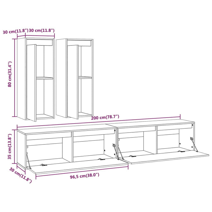 Mobili Porta TV 4 pz in Legno Massello di Pino cod mxl 9000