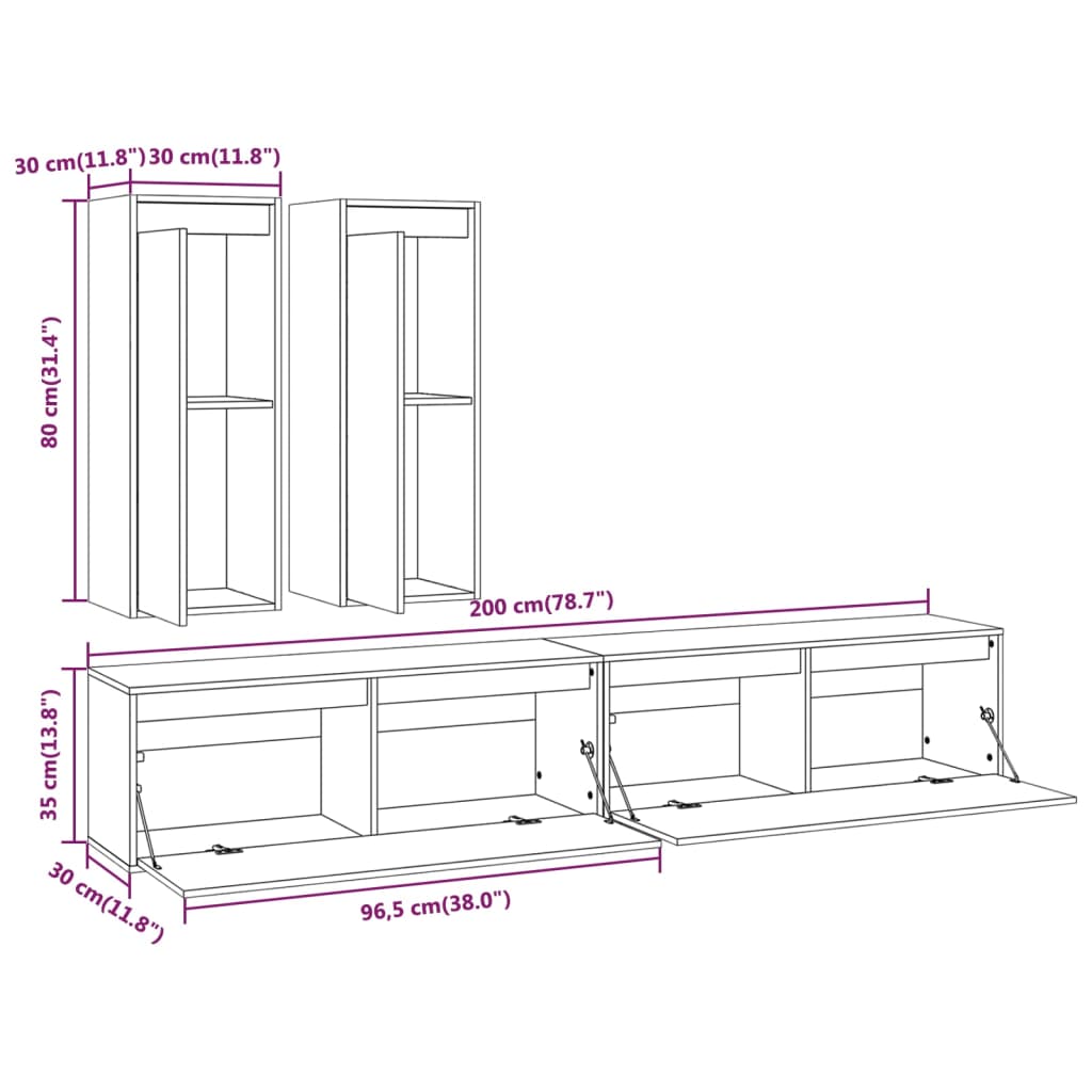 Mobili Porta TV 4 pz in Legno Massello di Pino 3100179