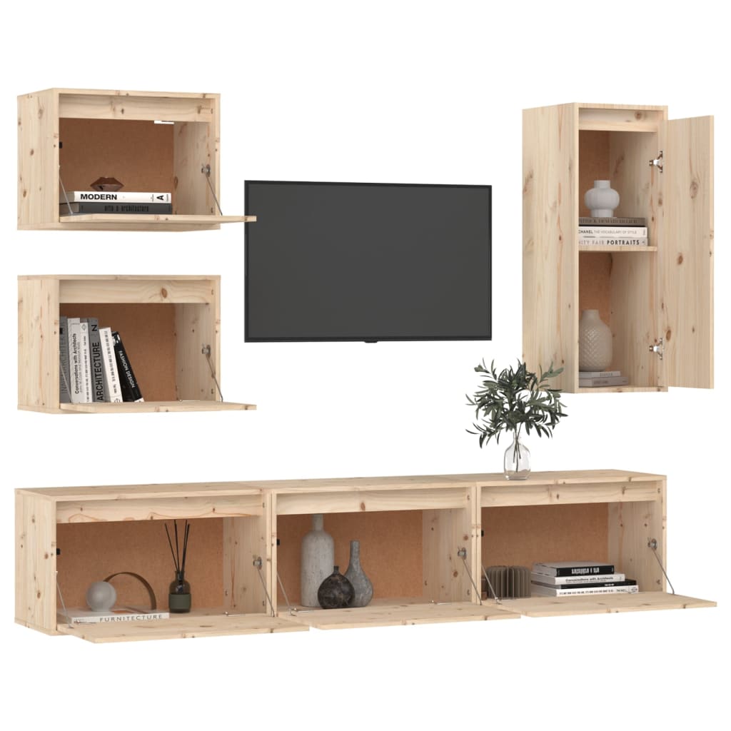 Mobili TV 6 pz in Legno Massello di Pino 3100184