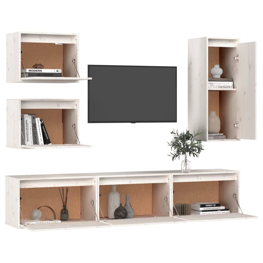 Mobili Porta TV 6 pz Bianchi in Legno Massello di Pino cod mxl 33943