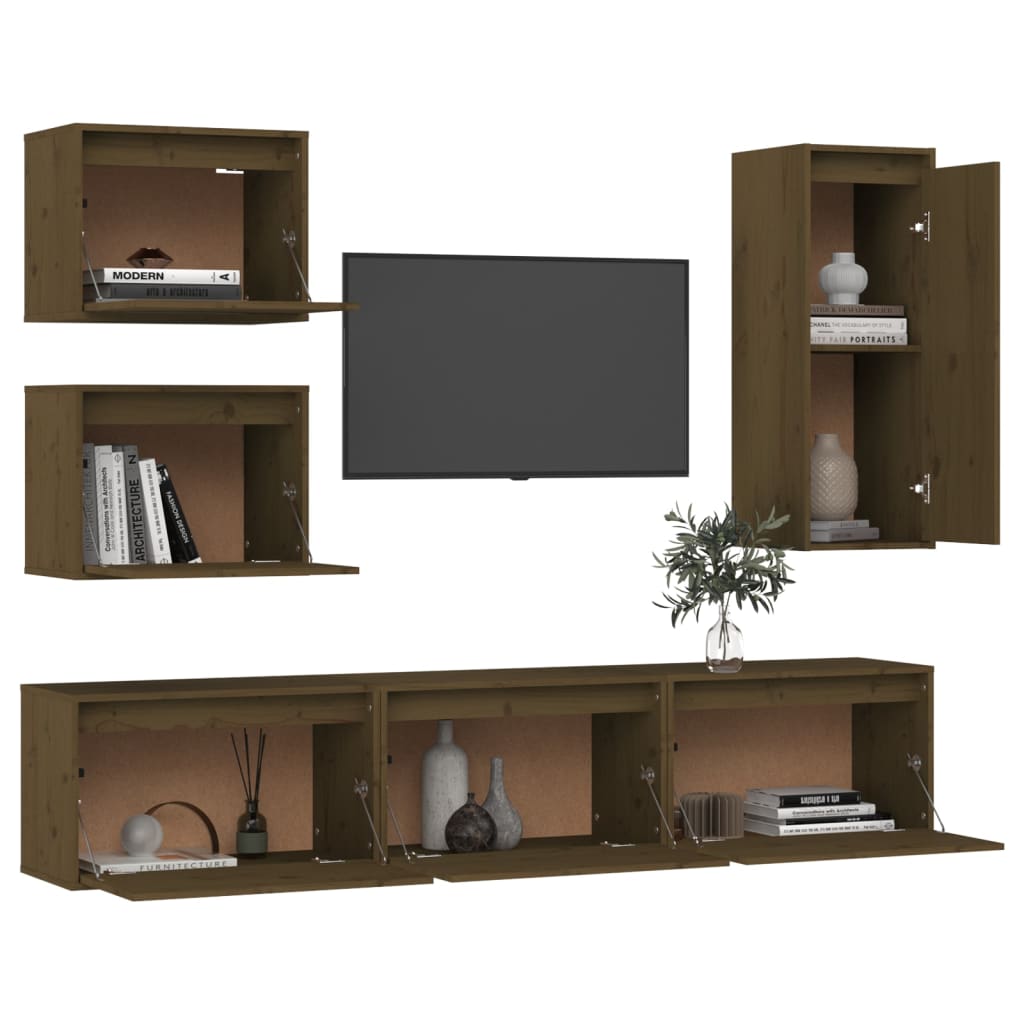 Mobili Porta TV 6 pz Miele in Legno Massello di Pino 3100187