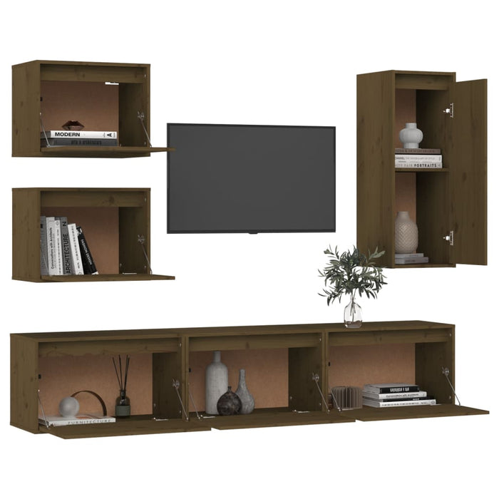 Mobili Porta TV 6 pz Miele in Legno Massello di Pino 3100187