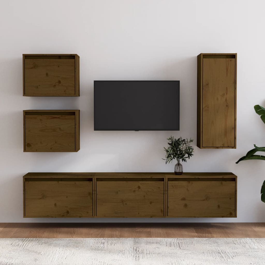 Mobili Porta TV 6 pz Miele in Legno Massello di Pino 3100187