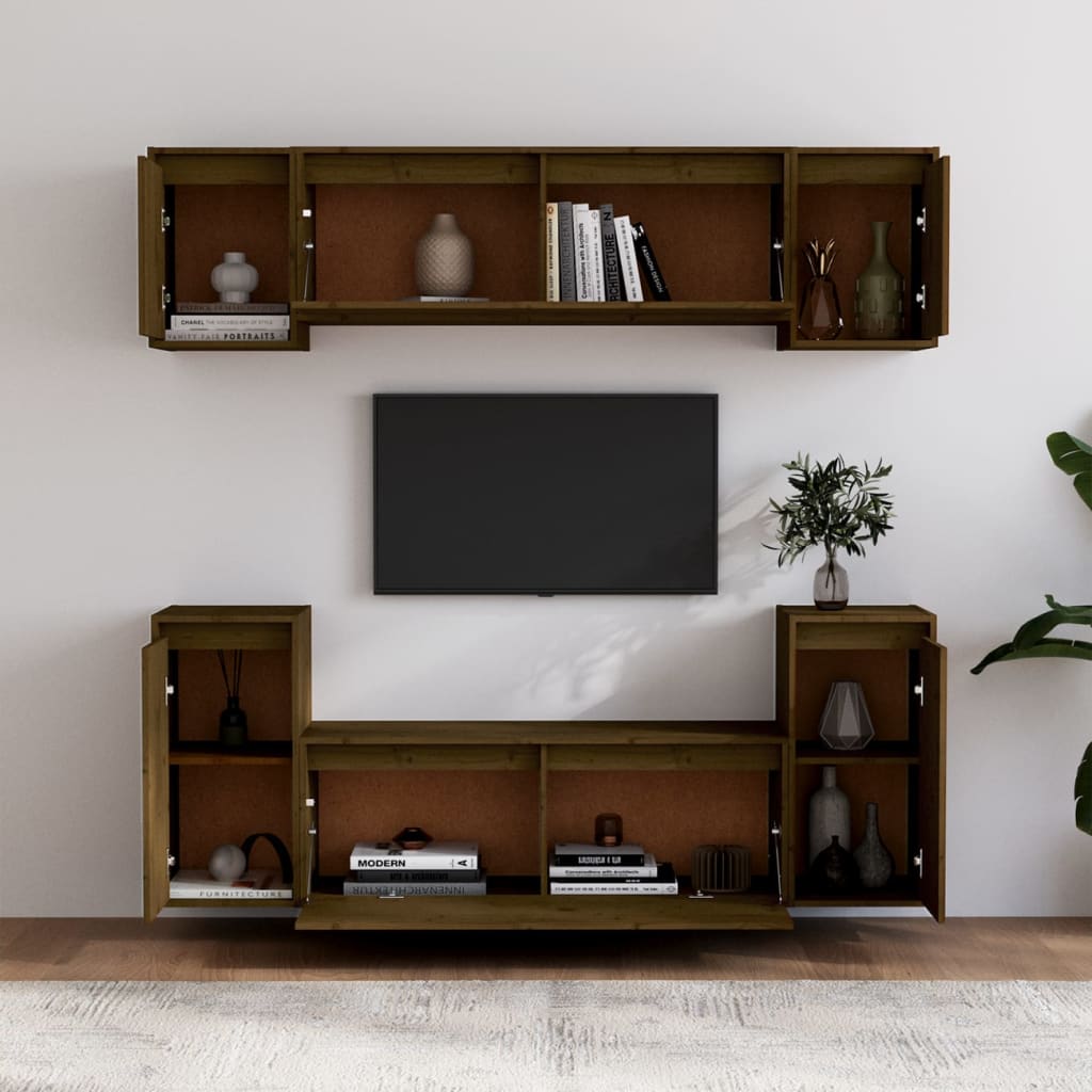 Mobili Porta TV 6 pz Miele in Legno Massello di Pino cod mxl 5832