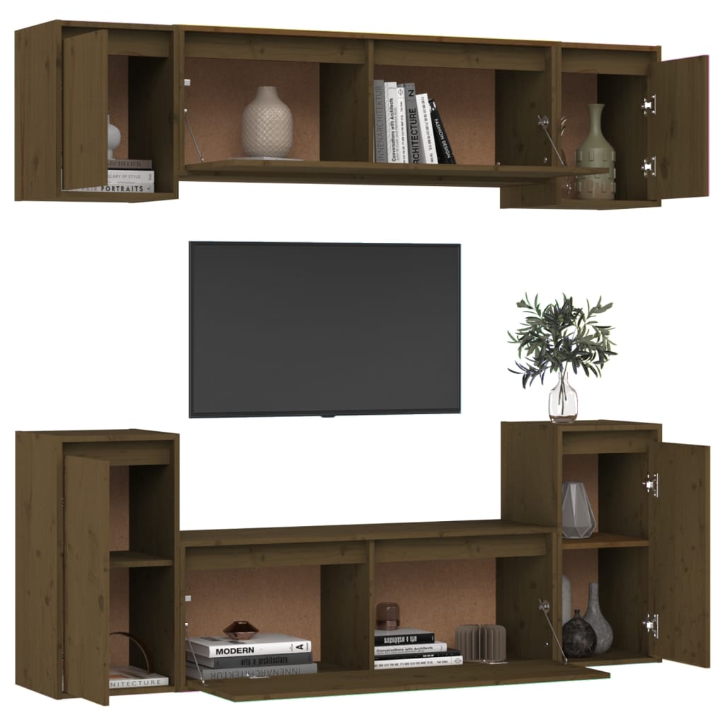 Mobili Porta TV 6 pz Miele in Legno Massello di Pino cod mxl 5832