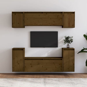 Mobili Porta TV 6 pz Miele in Legno Massello di Pino cod mxl 5832