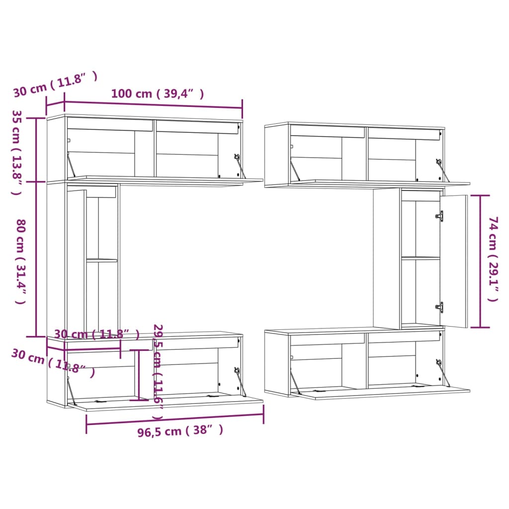 Mobili Porta TV 6 pz in Legno Massello di Pino cod mxl 34011