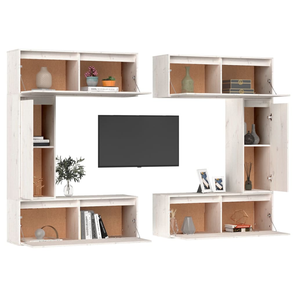 Mobili Porta TV 6 pz Bianchi in Legno Massello di Pino cod mxl 11620