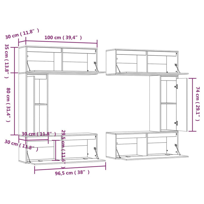 Mobili Porta TV 6 pz Bianchi in Legno Massello di Pino cod mxl 11620