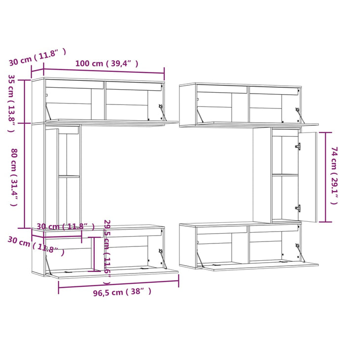 Mobili Porta TV 6 pz Grigi in Legno Massello di Pino 3100201