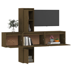 Mobili Porta TV 5 pz Miele in Legno Massello di Pino cod mxl 6529