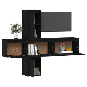 Mobili Porta TV 5 pz Neri in Legno Massello di Pino cod mxl 6798